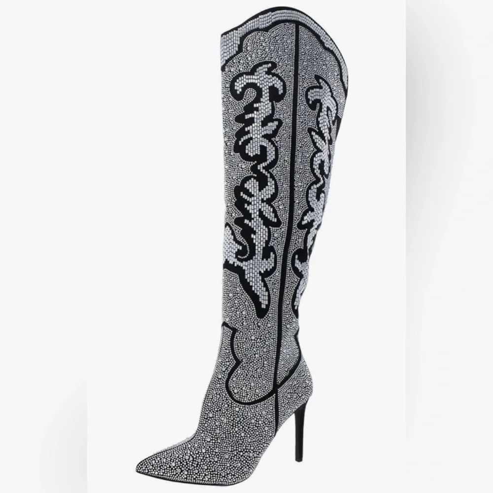 INC International Concepts NWT Sz 6.5 Black Rhinestone Embellished Boots (SH150) - Picture 2 of 15